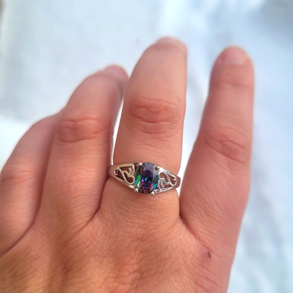 Oval Shaped Rainbow Gemstone Fashion Ring & Decorative Band - Picture 4 of 7